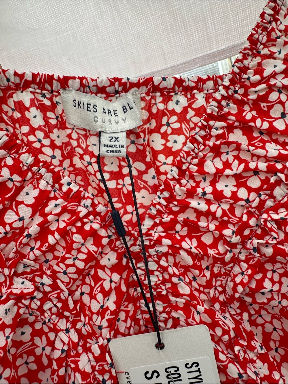 Skies Are Blue Red Floral Ruffle Neck Maxi - Picture 3 of 4